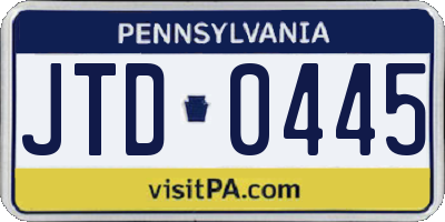 PA license plate JTD0445
