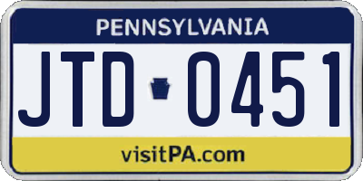 PA license plate JTD0451