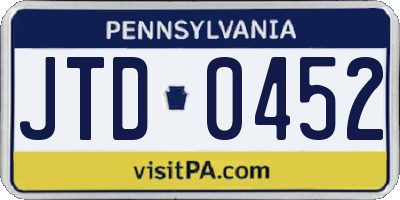 PA license plate JTD0452