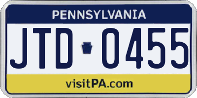 PA license plate JTD0455