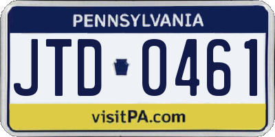 PA license plate JTD0461