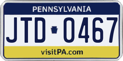 PA license plate JTD0467