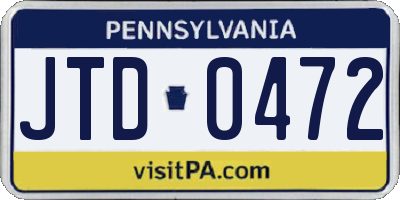 PA license plate JTD0472