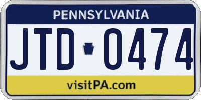 PA license plate JTD0474