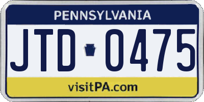 PA license plate JTD0475