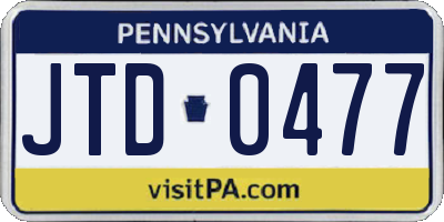 PA license plate JTD0477