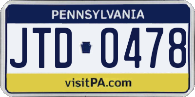 PA license plate JTD0478