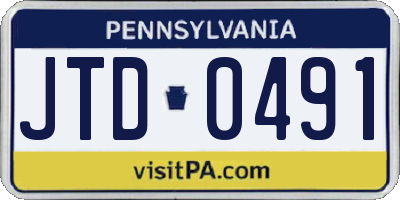 PA license plate JTD0491