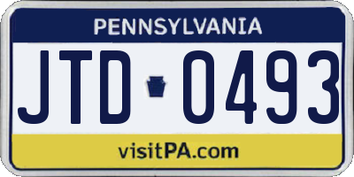 PA license plate JTD0493