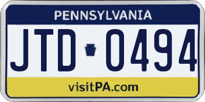 PA license plate JTD0494
