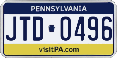 PA license plate JTD0496