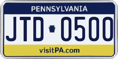 PA license plate JTD0500