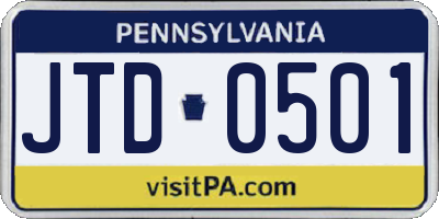 PA license plate JTD0501
