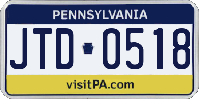 PA license plate JTD0518