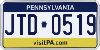 PA license plate JTD0519