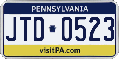 PA license plate JTD0523