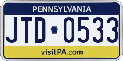PA license plate JTD0533