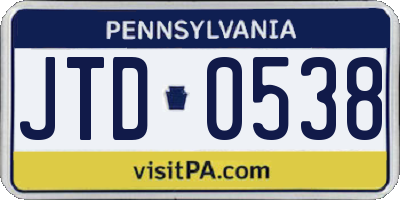 PA license plate JTD0538