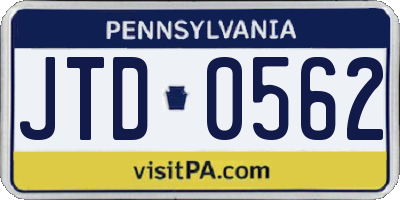 PA license plate JTD0562
