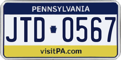 PA license plate JTD0567