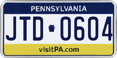 PA license plate JTD0604