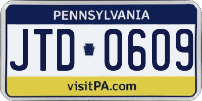 PA license plate JTD0609