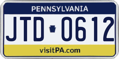 PA license plate JTD0612