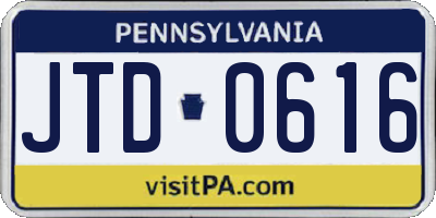 PA license plate JTD0616