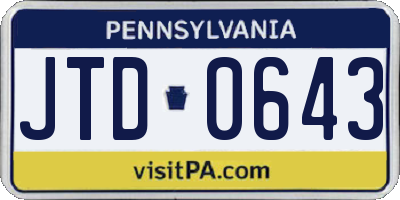 PA license plate JTD0643