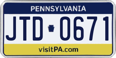 PA license plate JTD0671