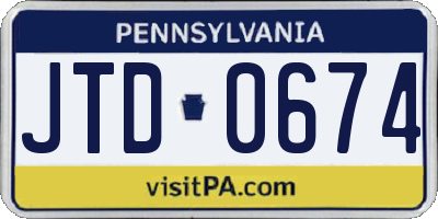 PA license plate JTD0674