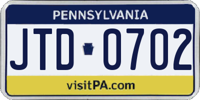 PA license plate JTD0702