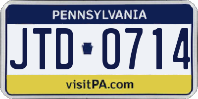 PA license plate JTD0714