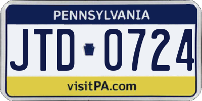 PA license plate JTD0724