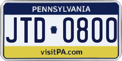 PA license plate JTD0800