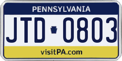 PA license plate JTD0803