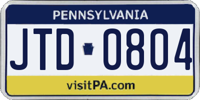 PA license plate JTD0804