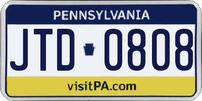 PA license plate JTD0808