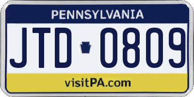 PA license plate JTD0809