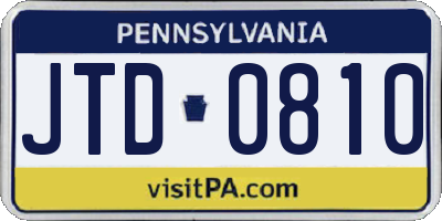 PA license plate JTD0810