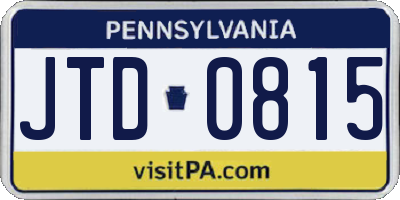 PA license plate JTD0815