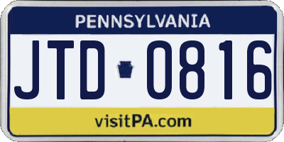 PA license plate JTD0816