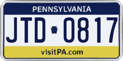 PA license plate JTD0817