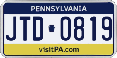 PA license plate JTD0819