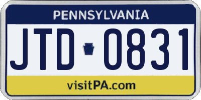PA license plate JTD0831