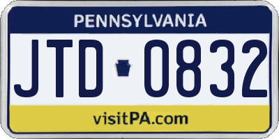 PA license plate JTD0832