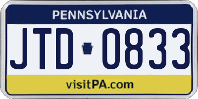 PA license plate JTD0833
