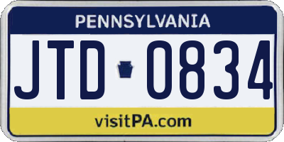 PA license plate JTD0834