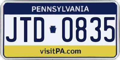PA license plate JTD0835