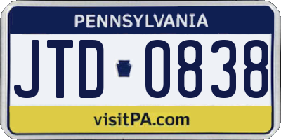PA license plate JTD0838